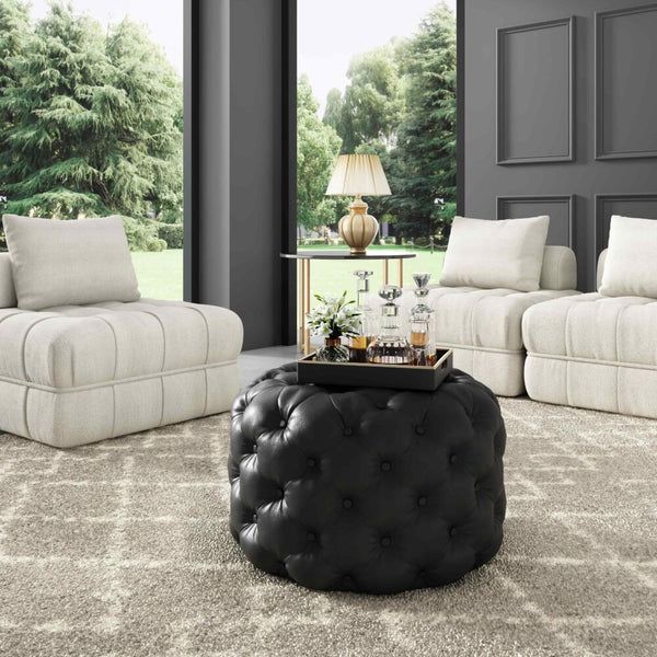 Ottomans, Footstools & Poufs Contemporary Black Leather Look Ottoman With Button