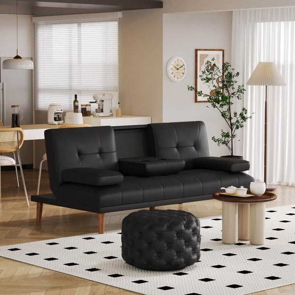 Ottomans, Footstools & Poufs Contemporary Black Leather Look Ottoman With Button