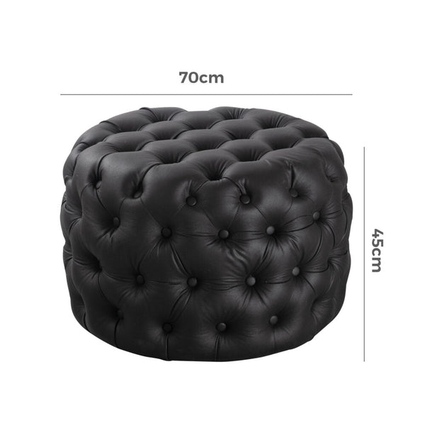 Ottomans, Footstools & Poufs Contemporary Black Leather Look Ottoman With Button