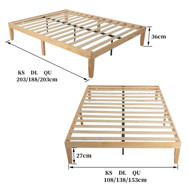 Warm Wooden Natural Bed Base Frame &#8211; King Single