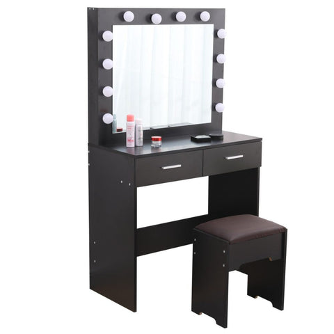 Dressing Tables Fidel Vanity Set With Cushioned Stool And Lighted Mirror Black