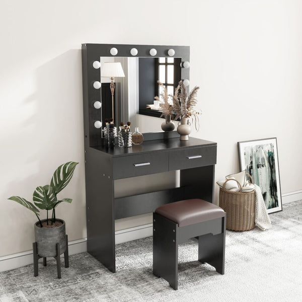 Dressing Tables Fidel Vanity Set With Cushioned Stool And Lighted Mirror Black