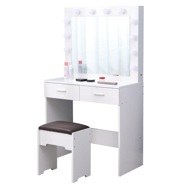 Dressing Tables Fidel Vanity Set With Cushioned Stool And Lighted Mirror White