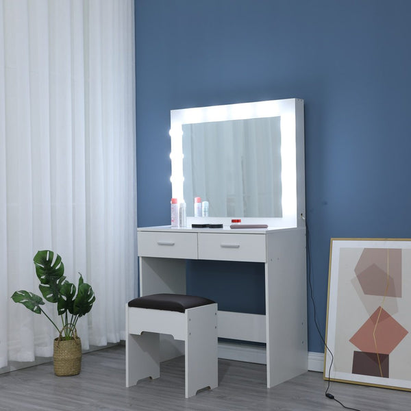 Dressing Tables Fidel Vanity Set With Cushioned Stool And Lighted Mirror White