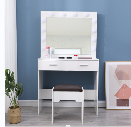 Dressing Tables Fidel Vanity Set With Cushioned Stool And Lighted Mirror White