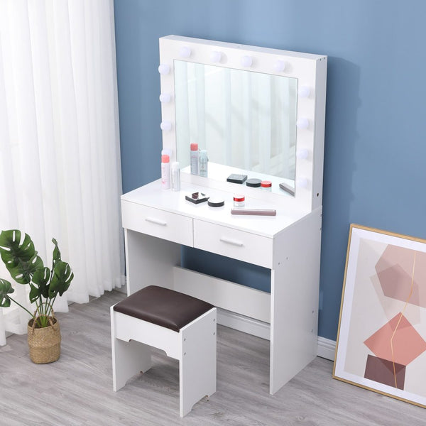 Dressing Tables Fidel Vanity Set With Cushioned Stool And Lighted Mirror White