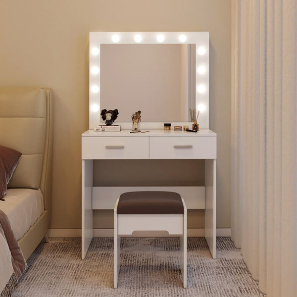 Dressing Tables Fidel Vanity Set With Cushioned Stool And Lighted Mirror White