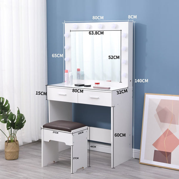 Dressing Tables Fidel Vanity Set With Cushioned Stool And Lighted Mirror White