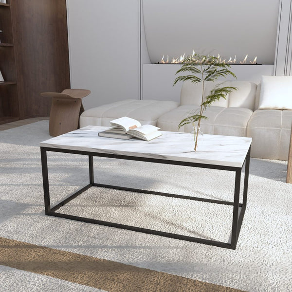 Coffee Tables Industrial Style Marble Effect Rectangular Coffee Table