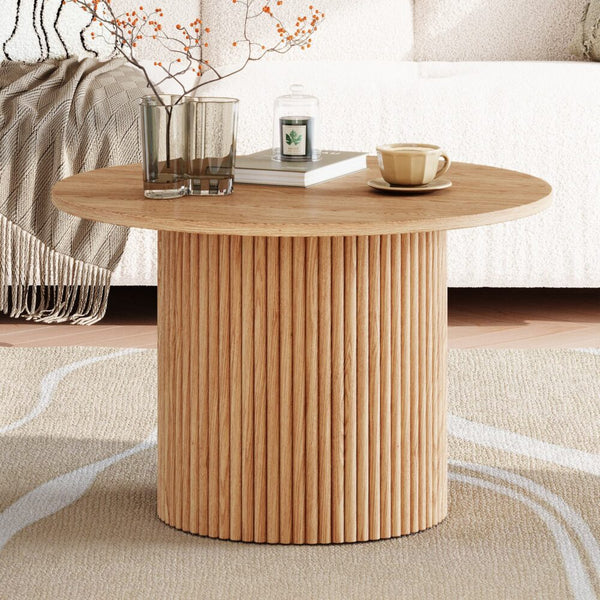 Coffee Tables Luxe Ribbed Round Coffee Table Wooden