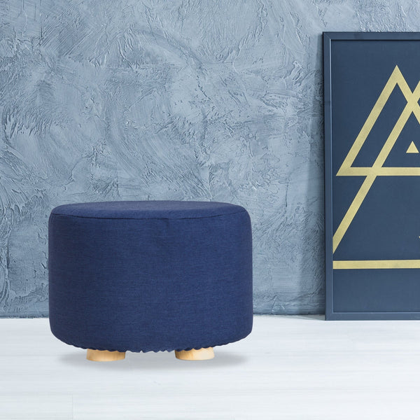 Ottomans, Footstools & Poufs La Bella Dark Blue Fabric Ottoman Round Wooden Leg Foot Stool