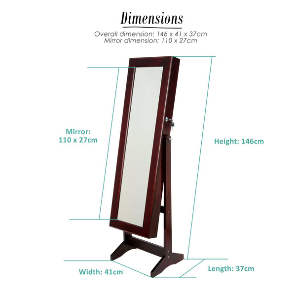 Dining Chairs La Bella 146Cm Walnut Mirror Jewellery Cabinet Storage Organiser Luvo