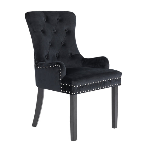 Dining Chairs La Bella Black French Provincial Dining Chair Ring Studded Lisse Velvet Rubberwood