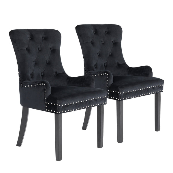 Dining Chairs La Bella 2 Set Black French Provincial Dining Chair Ring Studded Lisse Velvet Rubberwood