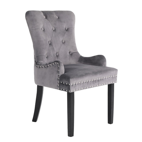 Dining Chairs La Bella Grey French Provincial Dining Chair Ring Studded Lisse Velvet Rubberwood