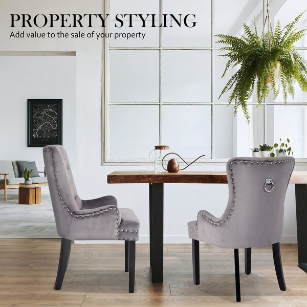 Dining Chairs La Bella Grey French Provincial Dining Chair Ring Studded Lisse Velvet Rubberwood