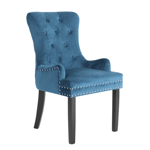 Dining Chairs La Bella Navy Blue French Provincial Dining Chair Ring Studded Lisse Velvet Rubberwood