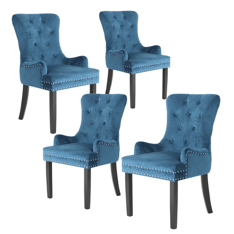 Dining Chairs La Bella 4 Set Navy Blue French Provincial Dining Chair Ring Studded Lisse Velvet Rubberwood