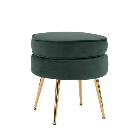 Ottomans, Footstools & Poufs La Bella Green Round Ottoman Foot Stool Velvet Fabric Metal Leg