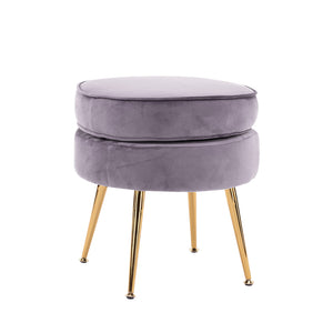 Ottomans, Footstools & Poufs La Bella Grey Round Ottoman Foot Stool Velvet Fabric Metal Leg