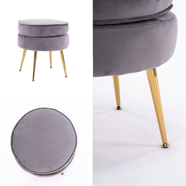 Ottomans, Footstools & Poufs La Bella Grey Round Ottoman Foot Stool Velvet Fabric Metal Leg