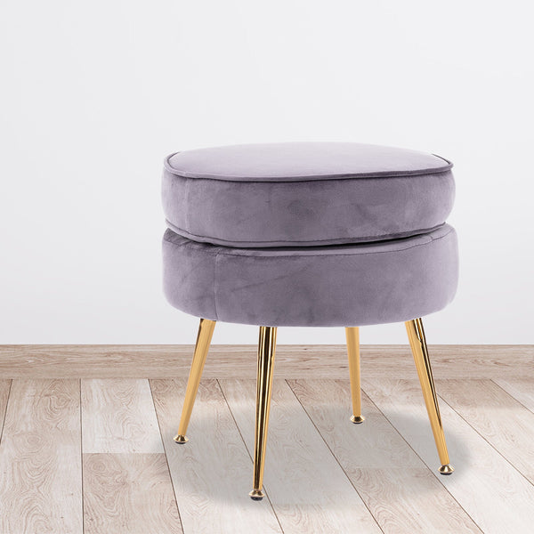 Ottomans, Footstools & Poufs La Bella Grey Round Ottoman Foot Stool Velvet Fabric Metal Leg