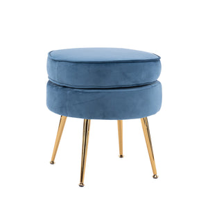 Ottomans, Footstools & Poufs La Bella Navy Blue Round Ottoman Foot Stool Velvet Fabric Metal Leg