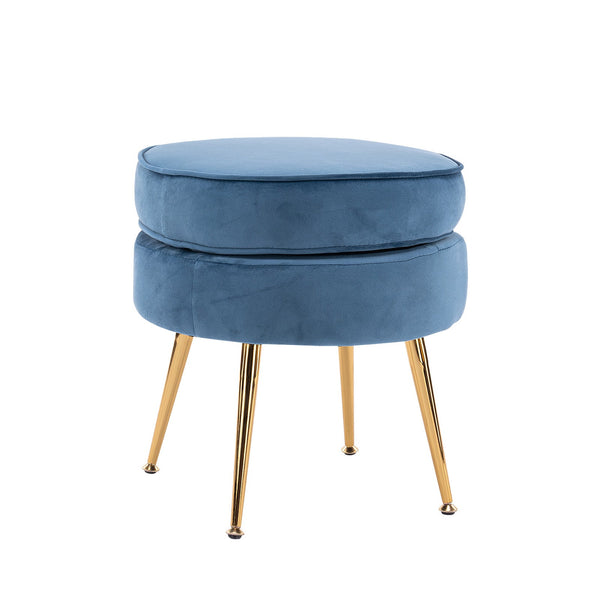 Ottomans, Footstools & Poufs La Bella Navy Blue Round Ottoman Foot Stool Velvet Fabric Metal Leg