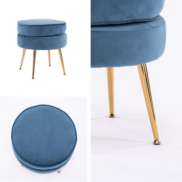 Ottomans, Footstools & Poufs La Bella Navy Blue Round Ottoman Foot Stool Velvet Fabric Metal Leg