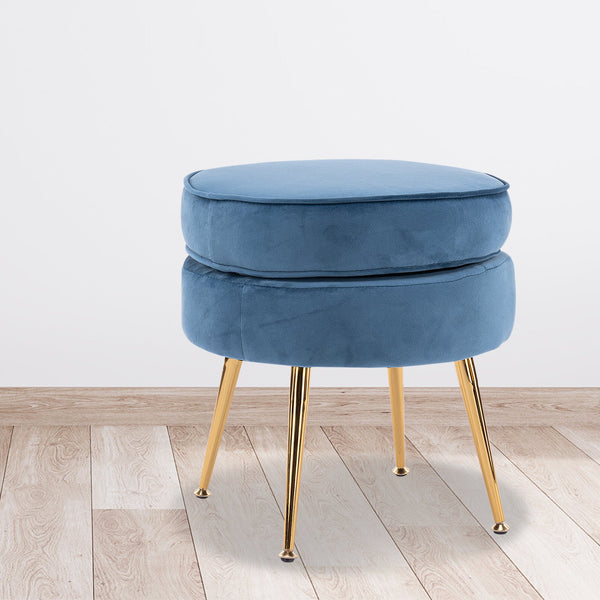 Ottomans, Footstools & Poufs La Bella Navy Blue Round Ottoman Foot Stool Velvet Fabric Metal Leg