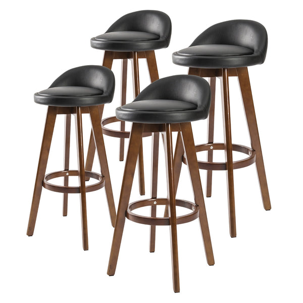 La Bella 4 Set 72Cm Black Brown Wooden Bar Stool Leila Leather