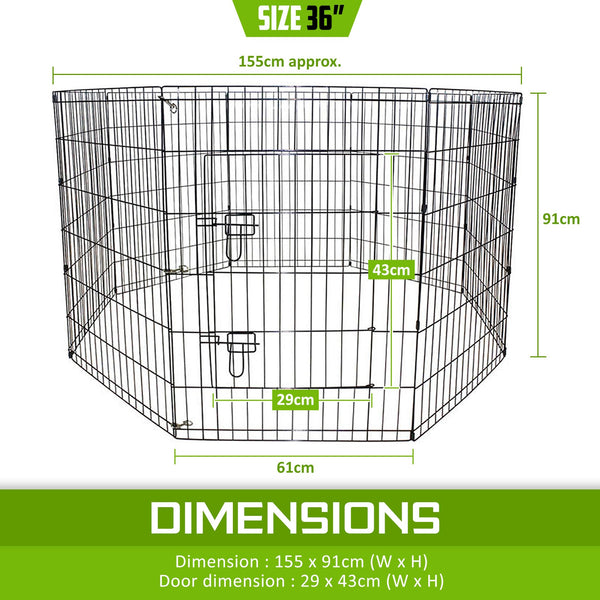 Fences & Pens Paw Mate Pet Playpen 8 Panel 36In Foldable Dog Cage + Cover