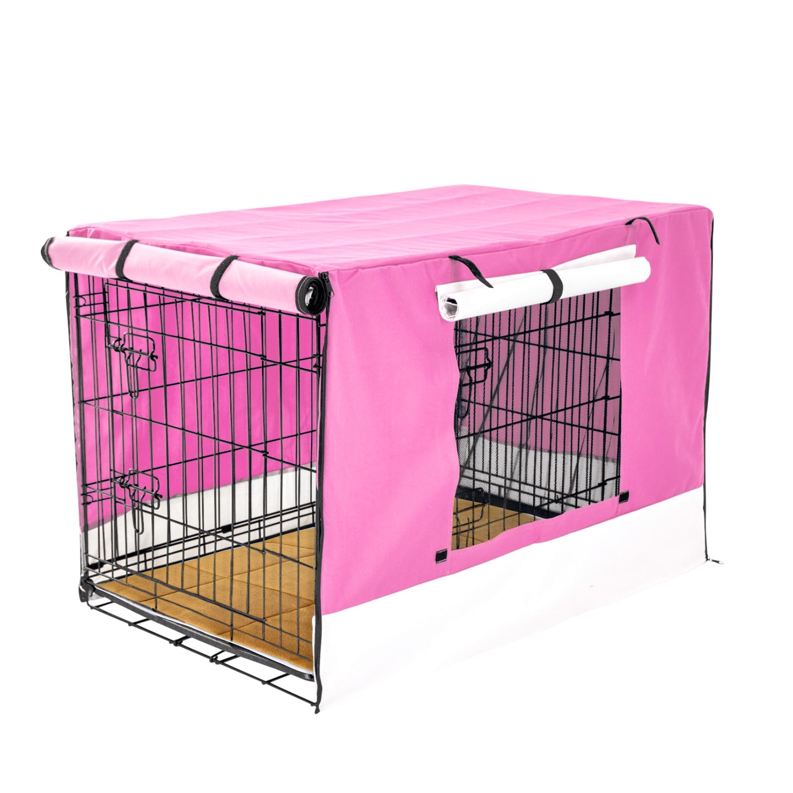 Dog Cages Paw Mate Wire Dog Cage Crate 42In With Tray + Cushion Pink Cover Combo