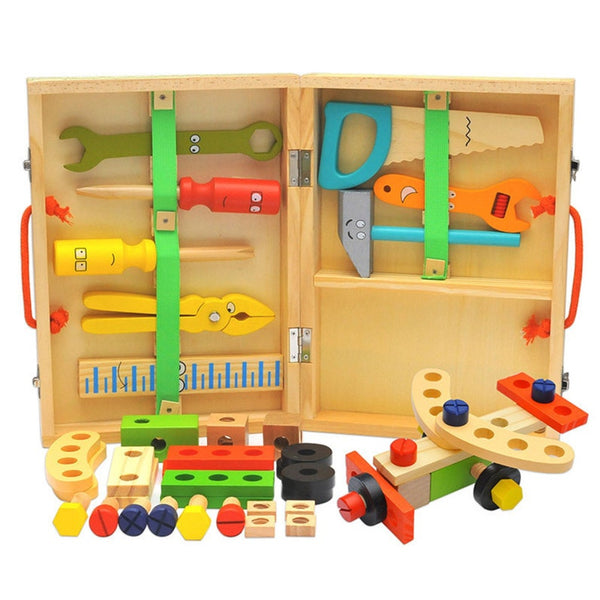 Pretend Tool Sets Children's Pretend Play Build Fix Wood Toolbox Toy, Carpenter Traddie Set For Toddlers And Kids