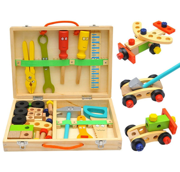 Pretend Tool Sets Children's Pretend Play Build Fix Wood Toolbox Toy, Carpenter Traddie Set For Toddlers And Kids