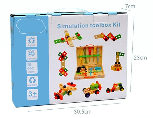 Pretend Tool Sets Children's Pretend Play Build Fix Wood Toolbox Toy, Carpenter Traddie Set For Toddlers And Kids