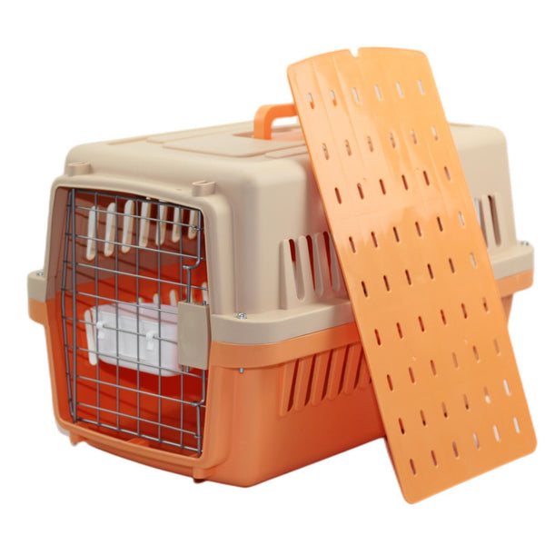 Yes4pets Small Dog Cat Crate Pet Airline Carrier Cage With Bowl And Tray-Orange