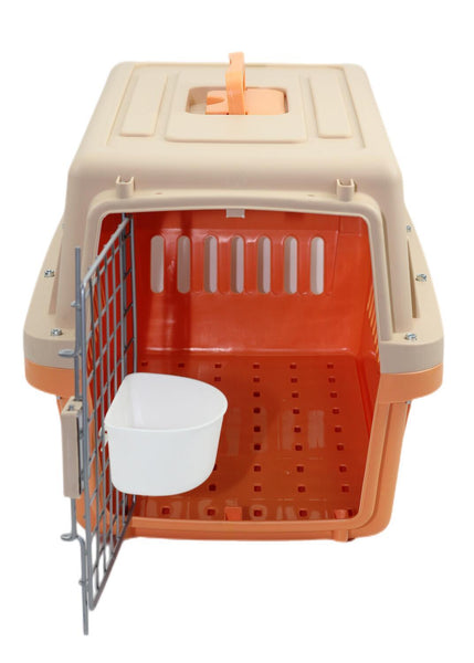 Yes4pets Small Dog Cat Crate Pet Airline Carrier Cage With Bowl And Tray-Orange