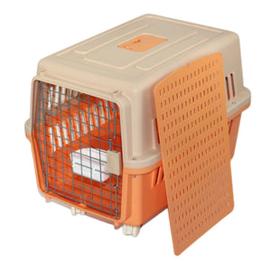 Yes4pets Large Dog Cat Crate Pet Carrier Rabbit Airline Cage With Tray, Bowl & Wheel Orange