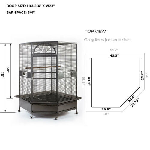 185Cm Xxl Corner Bird Cage Pet Parrot Aviary Perch Castor Wheel