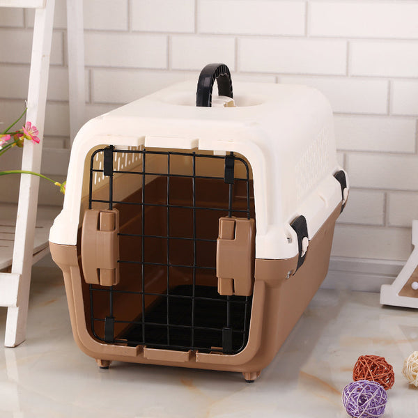 Yes4pets Small Portable Plastic Dog Cat Pet Pets Carrier Travel Cage With Tray-Brown