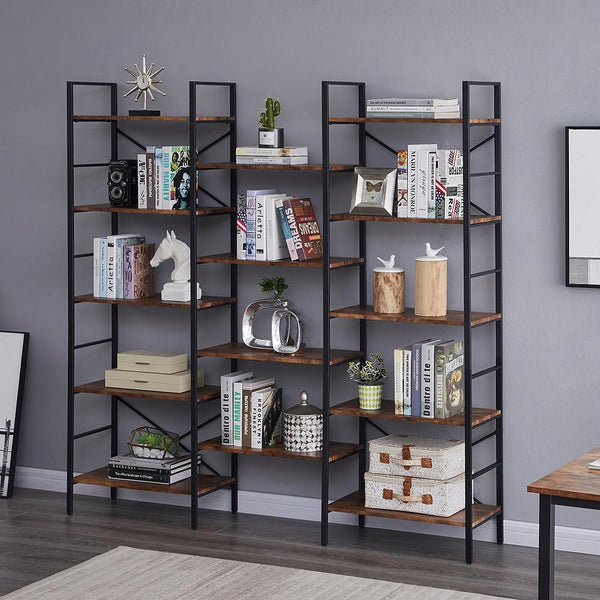 Yes4homes Industrial Shelf Bookshelf, Vintage Wood And Metal Bookcase Furniture For Home & Office