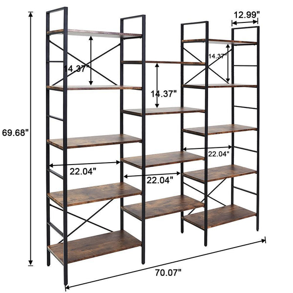 Yes4homes Industrial Shelf Bookshelf, Vintage Wood And Metal Bookcase Furniture For Home & Office