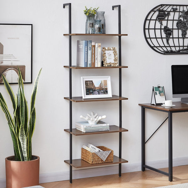 Bookshelves Yes4homes Industrial Ladder Shelf Wood Wall Mounted Bookcase Storage Rack Shelves Display