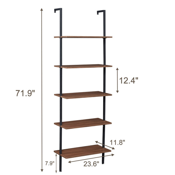 Bookshelves Yes4homes Industrial Ladder Shelf Wood Wall Mounted Bookcase Storage Rack Shelves Display