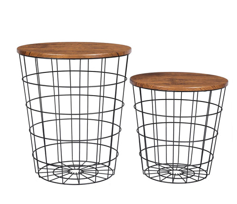 Coffee Tables Yes4homes Vintage Round Set Of 2 Side Robust Steel Frame For Living Room Bedroom Rustic Brown And Black