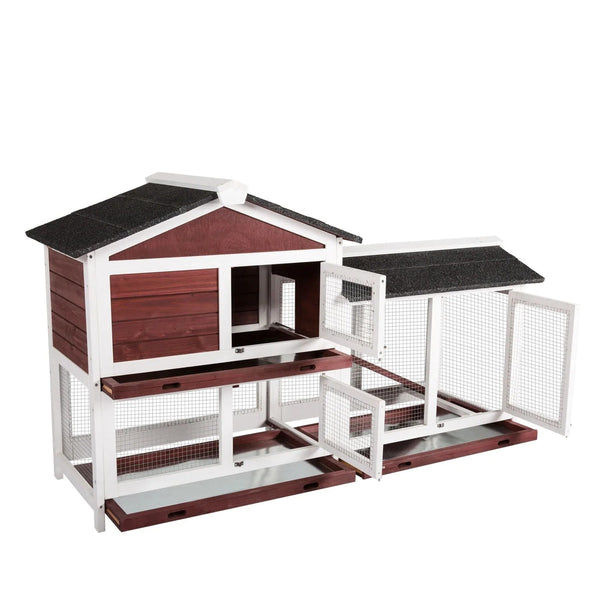 Small Animal Cages & Hutches Yes4pets Double Storey Large Rabbit Hutch Guinea Pig Cat Cage , Ferret With Pull Out Tray