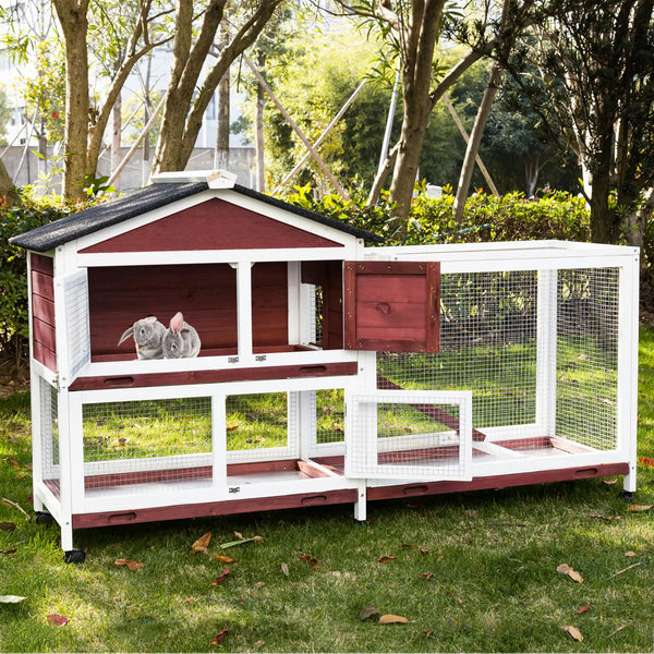 Small Animal Cages & Hutches Yes4pets Double Storey Large Rabbit Hutch Guinea Pig Cage , Ferret With Pull Out Tray On Wheels