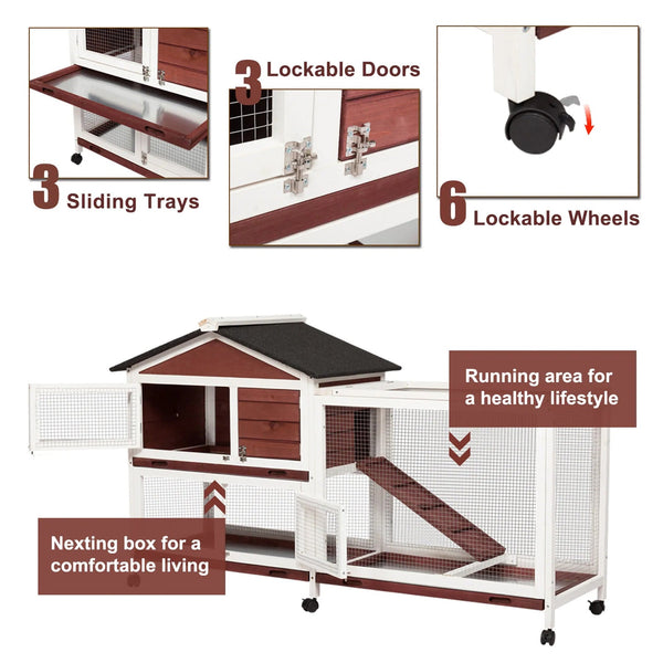 Small Animal Cages & Hutches Yes4pets Double Storey Large Rabbit Hutch Guinea Pig Cage , Ferret With Pull Out Tray On Wheels