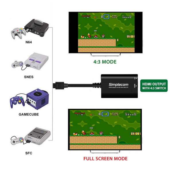 Simplecom Cm461 Hdmi Adapter Composite Av To Converter For Nintendo Ngc N64 Snes Sfc